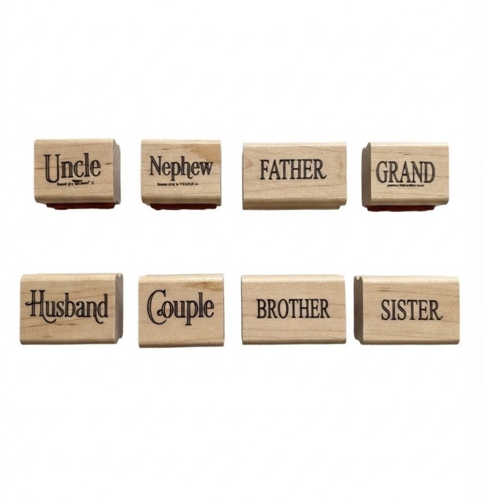 Vintage 1996 Stampin Up Wood Rubber Stamps Family Titles Lot of 11 Uncle Mom Dad